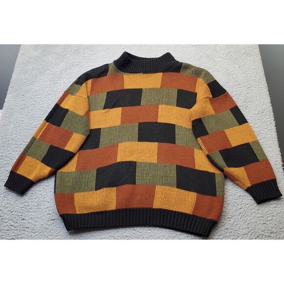 Sweaters - Vtg Clifton Place Sweater Womens XL Multi Block Print Knit Long Sleeve Crew Neck